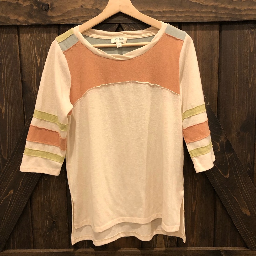 Umgee color block baseball striped 3/4 length sleeve shirt size small